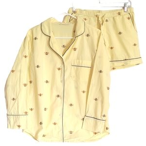 Print Fresh+Anthro 'Beekeeper' yellow 2-pc pajama set, organic cotton size Sm